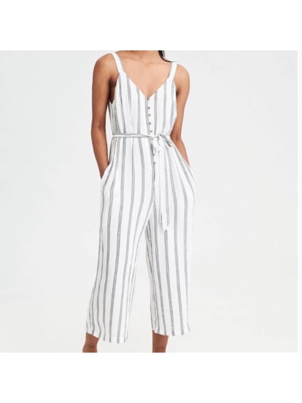 American Eagle Outfitters Sleeveless Jumpsuit w Tie Waist - NWOT Large -  lined